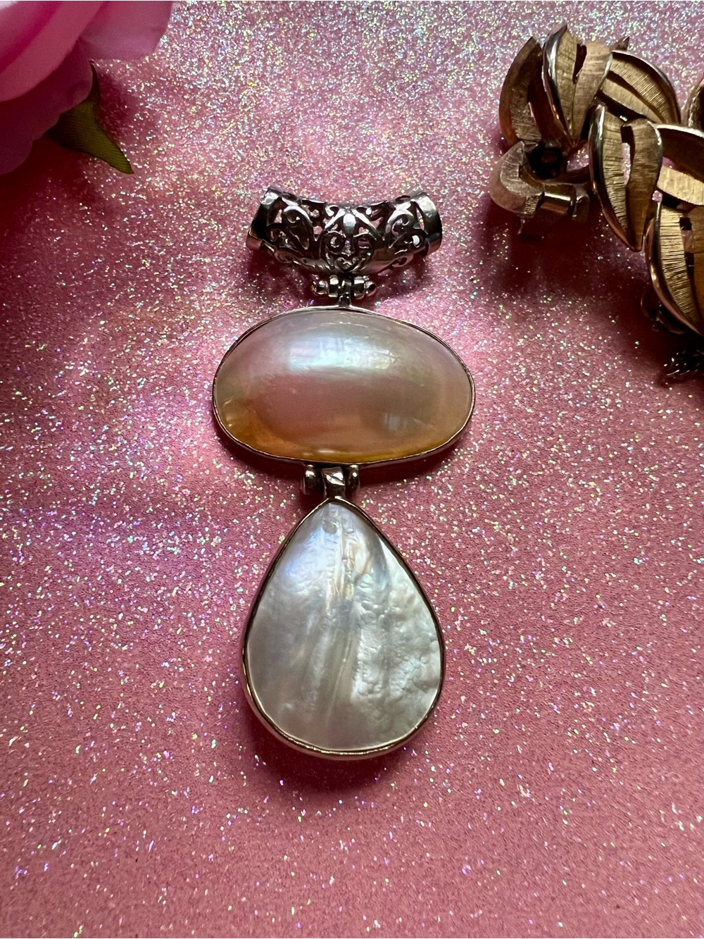 Sterling Silver Double Mother-of-Pearl Pendant Zero flaws
